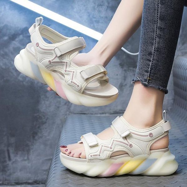 

dress shoes fashion sandals women beach platform open toe wedge summer outdoor woman shoe thick bottom footwear 2021 casual, Black