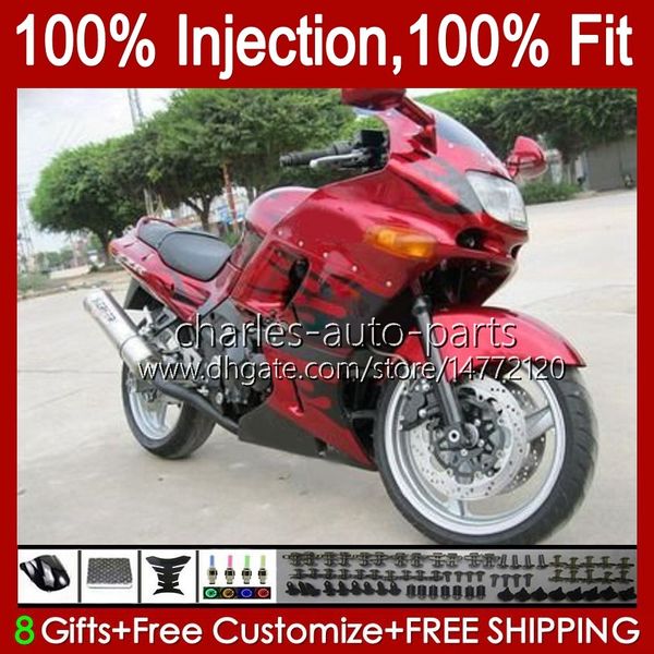 Feeding Injecção OEM para Kawasaki Ninja ZZR-400 ZZR-600 2001 2002 2003 2004 2005 2006 2007 84HC.88 ZZR600 ZZR400 ZZR 400 600 93 94 95 96 97 98 99 00 Kit de corpo vermelho chamas