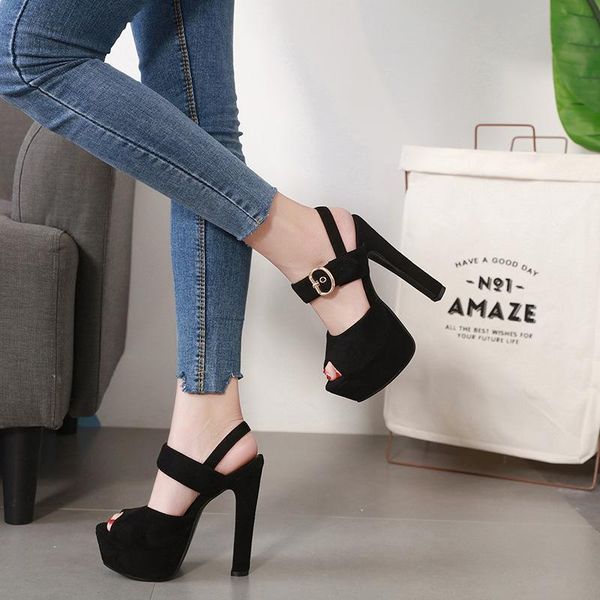 

sandals elegant ladies high heels super heel 14cm party waterproof platform, Black