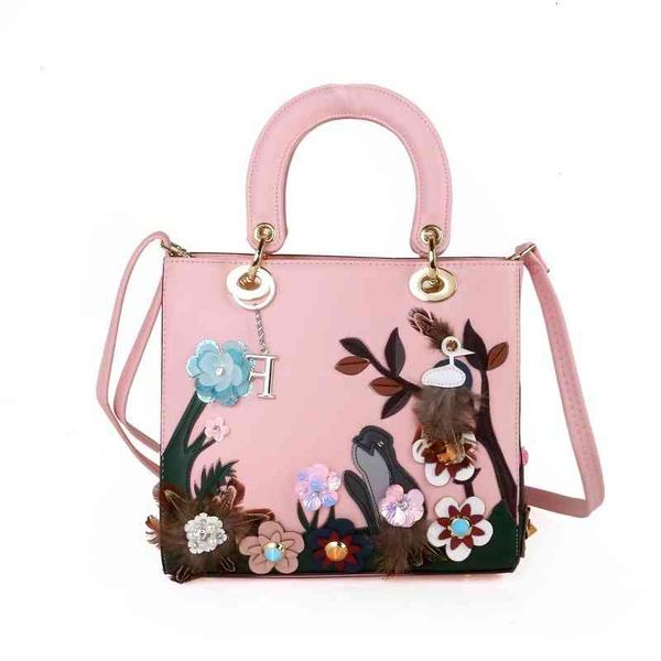 

2021 new hand-held slant cross technology flower embroidery women's princess bag