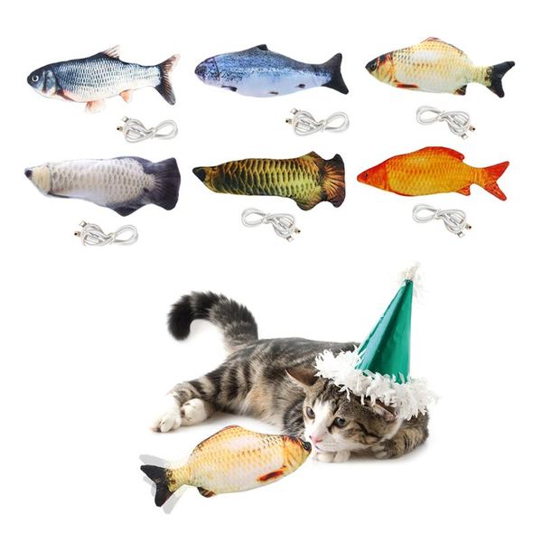 

cat toys soft plush 3d electric simulation fish usb charging pet playing toy for interactive gifts 28cm drop