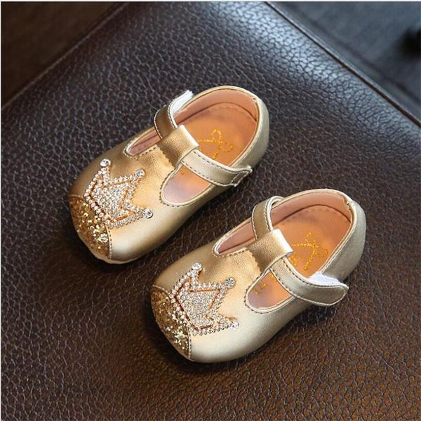

spring and summer pu leather princess shoes toddler baby girls an crown kids single breathable bling sparkle first walkers