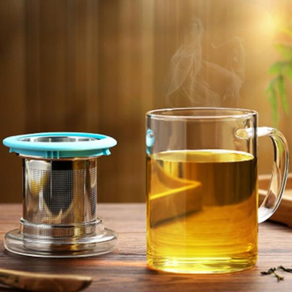 

glass tea cup with lid and stainless steel infuser basket perfect clear mug d2td wine glasses