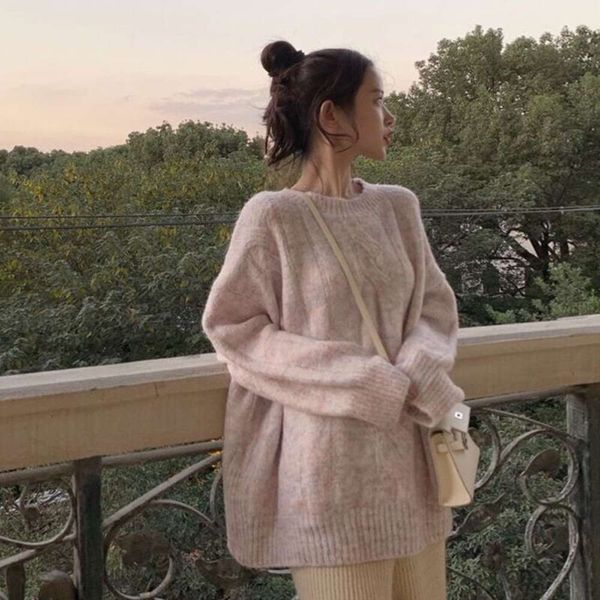 

autumn and winter wind loose mohair twist sweater for women, White;black