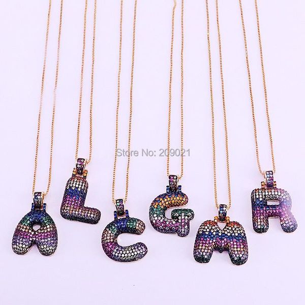 

pendant necklaces 5pcs design rainbow cz micro pave a-z initial necklace fashion colorful zirconia letter jewelry for women men, Silver