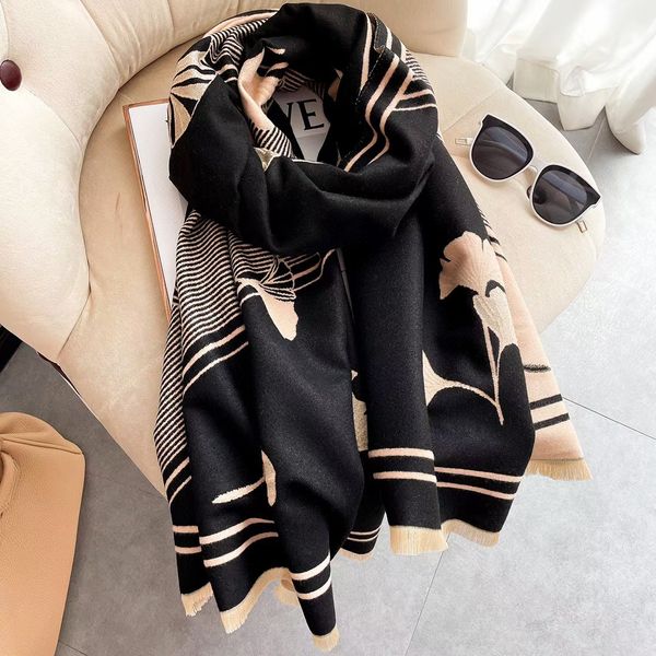 

warm comfortable elegant ladies scarf ginkgo biloba leaves pattern wool shawl size 180*70cm, Blue;gray