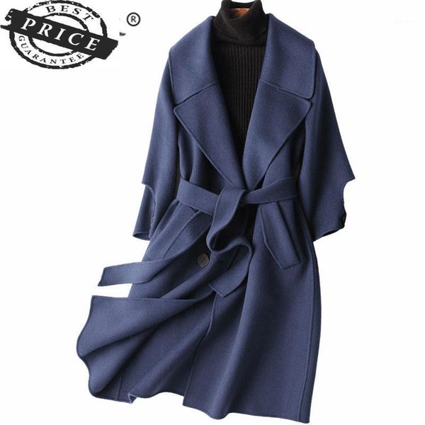 

coat female winter real wool long jacket women clothes 2021 autumn korean sheep shearing + belt elegant coats 3a12a3 women's & blends, Black