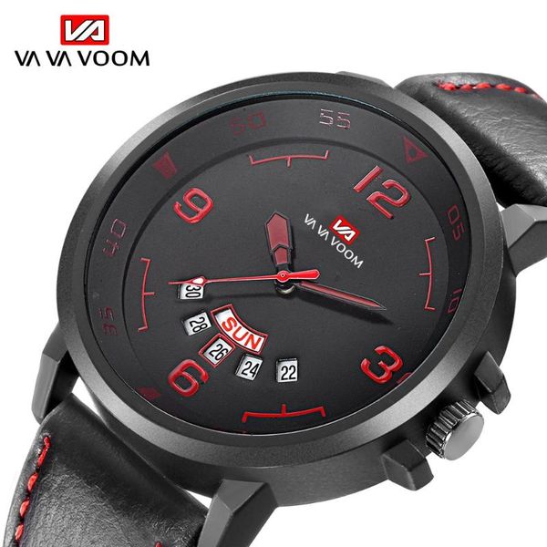 

wristwatches vava voom men's fashion sport watch men leather waterproof quartz watches male date analog clock reloj de hombre alloy case, Slivery;brown