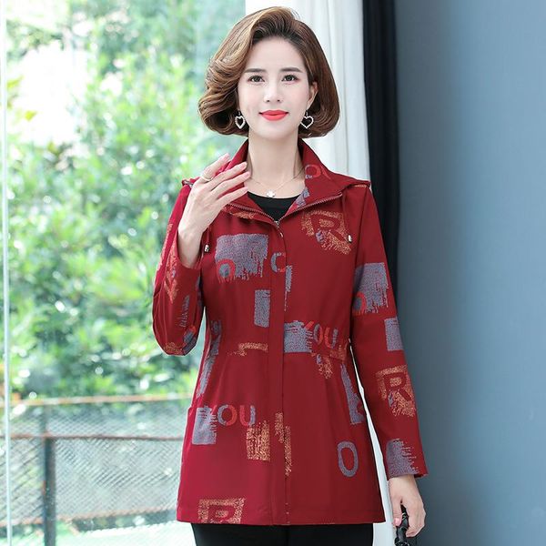 

women's trench coats spring fall mother's jacket 2021 middle-aged women casual hooded coat fashion mid-length large size female wi, Tan;black
