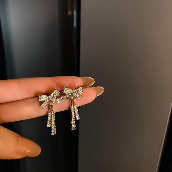 

dangle & chandelier zeojrlly metal classic bowknot women earrings bow tassel korean simple female jewelry, Silver