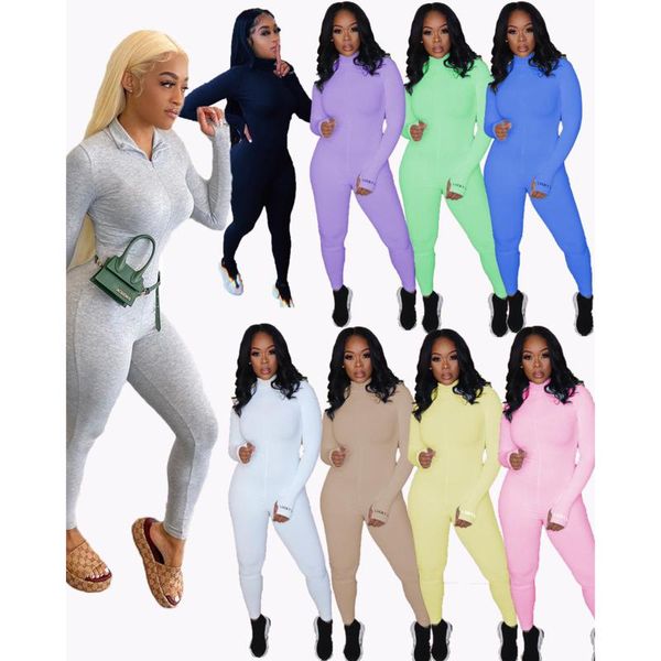 

2021 women jumpsuits designer slim solid color zipper super soft rib embroidery stretch large fitness ladies fashion rompers dhl, Black;white