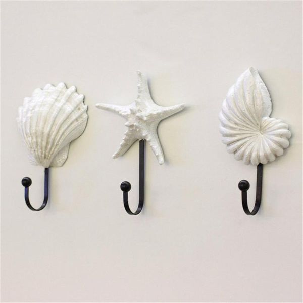 

hooks & rails 3pcs creative shell wall punch strong kitchen hook resin mediterranean style sea star decor scallop conch coat hanger