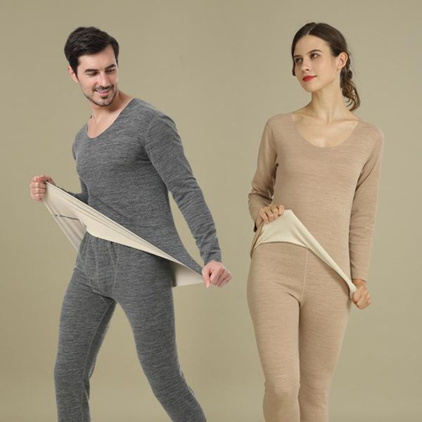 

men's thermal underwear self heating traceless constant temperature couple autumn pants plush clothes and set, Black;white