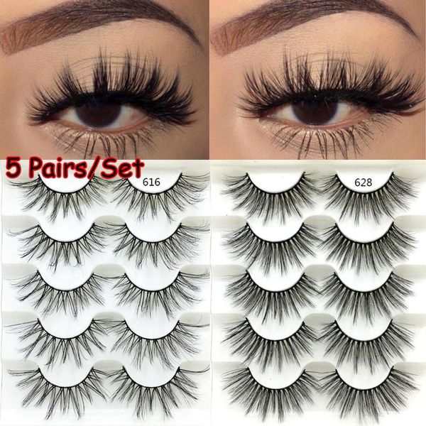 

false eyelashes 5 pairs 3d faux mink hair natural long full volume fluffy wispies lashes extension tools handmade