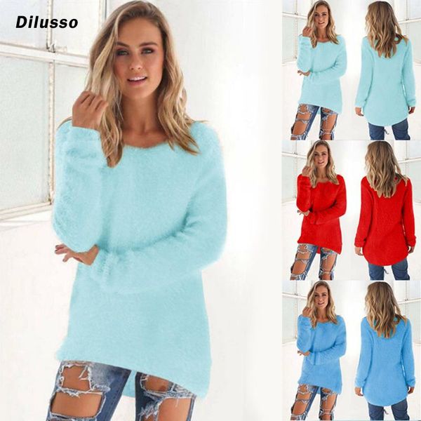 

womens casual o-neck solid blouses long sleeve jumper sweaters blouse candy colors ladies autumn winter warm chic women's & shirts, White