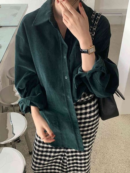 

women's blouses & shirts colorfaith women autumn winter corduroy pockets buttons split vintage oversize office wild bl1181 32bi, White