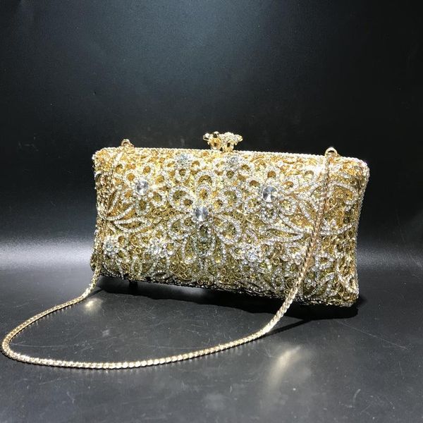 

luxury crystal diamond evening bag clutch gold flower party wedding purse soiree pochette purses handbags bags