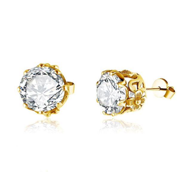 

stud szjinao 3 ct round 3a cubic zirconia flower earrings for women 14k gold plated 100% solid 925 sterling silver fine jewelry, Golden;silver