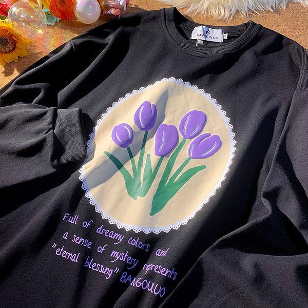 

women hoodie vintage elegant floral sweatshirt apricot black long sleeve harajuku kawaii japanese fashion 2021casual teens clothes