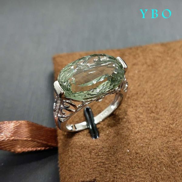 

cluster rings y b o , 10.0 s natural green amethyst stone charming cutting in 925 sterling silver lucky fashion ring for woman and girl, Golden;silver