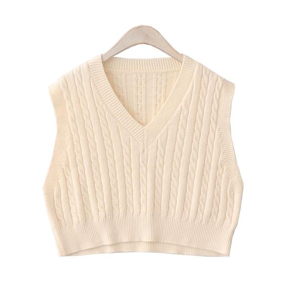 

women's vests 2021 autumn korean retro v-neck high waist short loose braided vest sleeveless sweater, Black;white