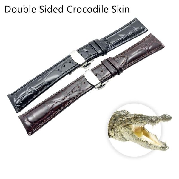 

watch bands real alligator strap genuine leather for men women accessories 14mm 16mm 18mm 19mm 20mm 21mm 22mm, Black;brown
