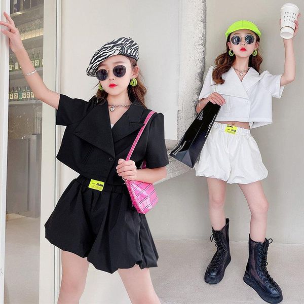 

clothing sets fashion teen girls suit 2021 blazer jacket and shorts two pieces black white color summer children's costumes