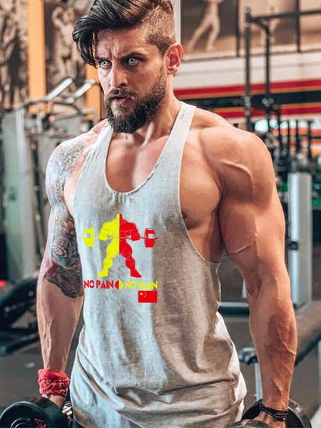 Muscleguys Herren Bodybuilding Tank Top Gyms Fitness Ärmelloses Shirt Baumwolle Y Back Sportswear Unterhemd Gewichtheben Weste 210421