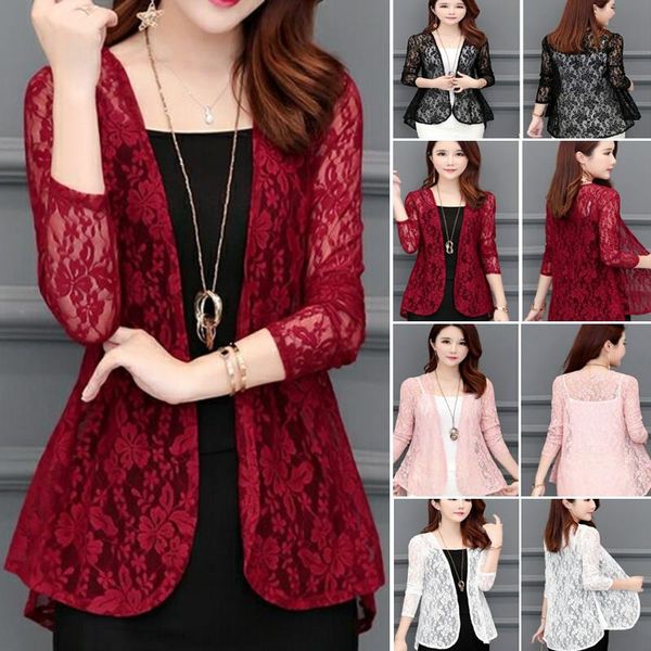 

women's blouses & shirts women summer kimono cardigan sunproof blouse boho beach lace chiffon sunscreen outwear casual long sleeve shi, White