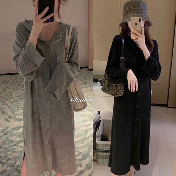

casual dresses plus size 4xl women t-shirt dress 2021 autumn causal ladies vestidos brand female robe button style long sleeve, Black;gray