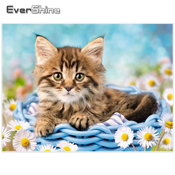 

diamond painting evershine diy cross stitch cat picture mosaic full square embroidery animals wall decor