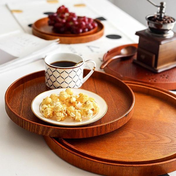 

dishes & plates round wood serving plate cake snack fruit tray home el coffee tea platter tableware wooden utensils