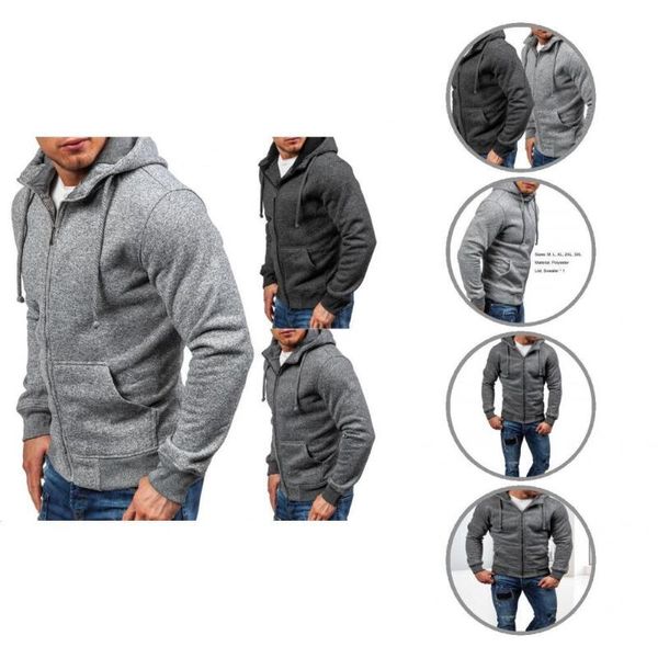 

men's sweaters hoodie outwear solid color zipper ribbed cuff sweatshirt for daily wear men coat, White;black