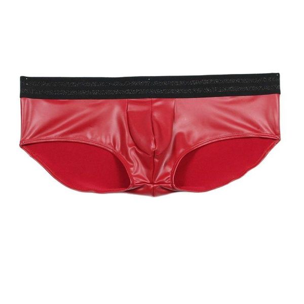 

underpants men pu faux leather u convex pouch boxers lingerie underwear latex low rise micro mini short bikini gay wear, Black;white