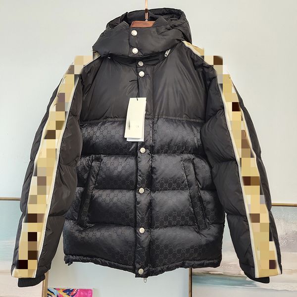

mens brand down parkas fashion trend long sleeve single-breasted hooded outerwear designer winter male casual luxury bread jackets coats, Black