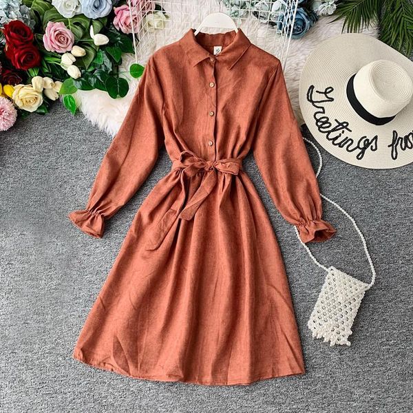 

casual dresses vintage women long sleeve dress spring autumn tie bow sashes a-line female high waist vestidos ab1687, Black;gray