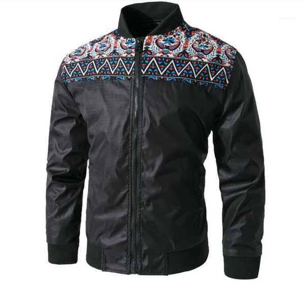 

men's jackets autumn fashion printed baseball jacket long sleeve slim spring coat stand collar zipper jackets1, Black;brown