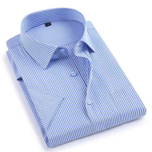 Camicie casual da uomo d'affari a righe/plaid, vestibilità regolare, facili da pulire, senza stiratura, a maniche corte, con colletto a punta 210809