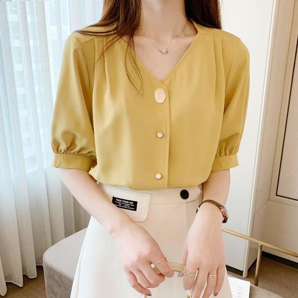 

women's blouses & shirts temperament of summer short-sleeved professional chiffon fashion design feeling brim hanging lantern sleeve bl, White