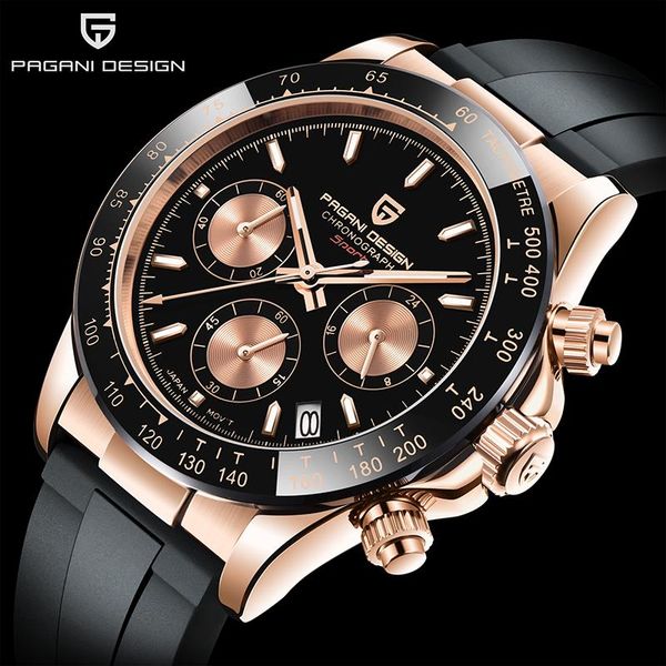

wristwatches pagani design brand rubber strap chronograph watch men quartz wristwatch luxury sapphire glass sports relogio, Slivery;brown