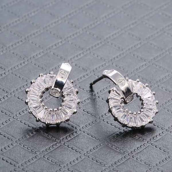 

trendy ring copper micro inlaid zircon earrings, Golden;silver