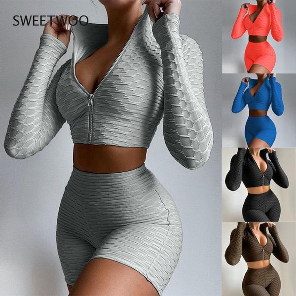 

summer women's sportswear suit tight-fitting solid color long-sleeved pants casual track jogging clothing 2-piece set gym, White;black