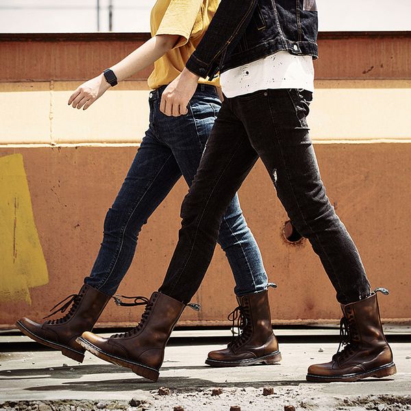 

2inter classic 14-eye women martins boots waterproof fur black high smooth leather man mens motocyle boots shoes