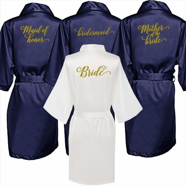 

navy blue robe gold womens sleepwears writing kimono satin bridesmaid sister of the bride robes wedding drop, Black;red