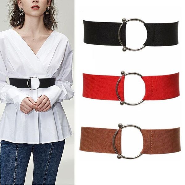 

belts women round buckle waist band elastic for girls ladies shirt coat sweater dress waistband apparel accessories, Black;brown
