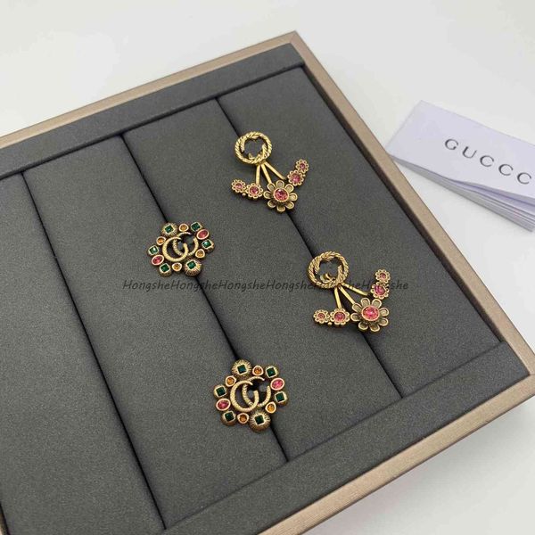 

70% off luxury jewelry gujia new inlaid color pink earrings for women, Golden