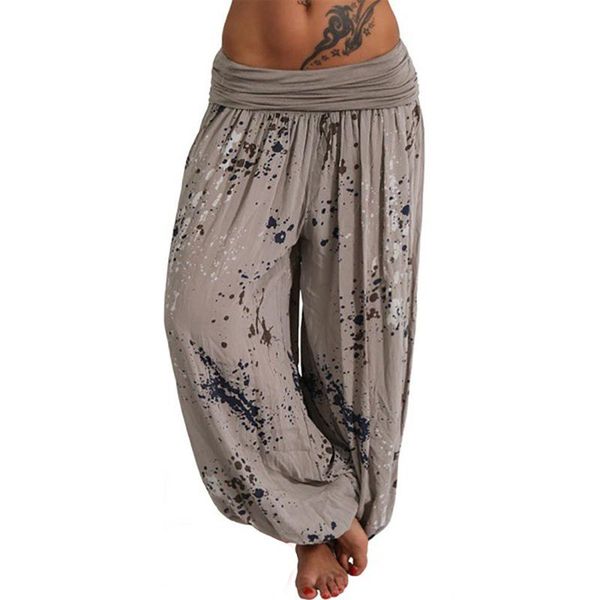 

summer beach bohemian pants women high waist harem plus size vintage loose print bloomers floral trousers women's & capris, Black;white