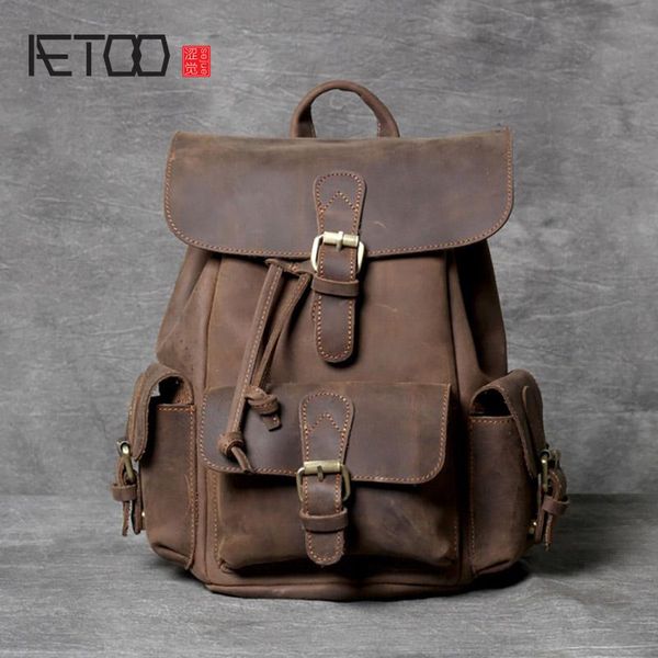 

retro first layer cowhide backpack, crazy horse handmade original leather backpack