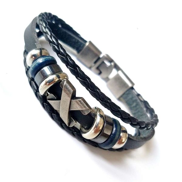 

hand catenary trendy jewelry leather braided rope beaded alloy x bracelet clasp bracelet, Black