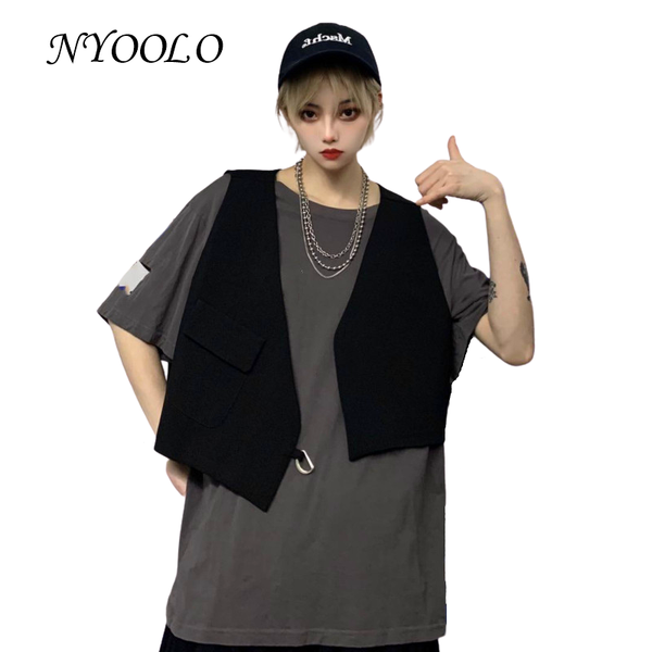 

casual streetwear simply classic sleeveless pocket black vest jacket women clothing vintage suit waistcoat outwear women's vests, Black;white